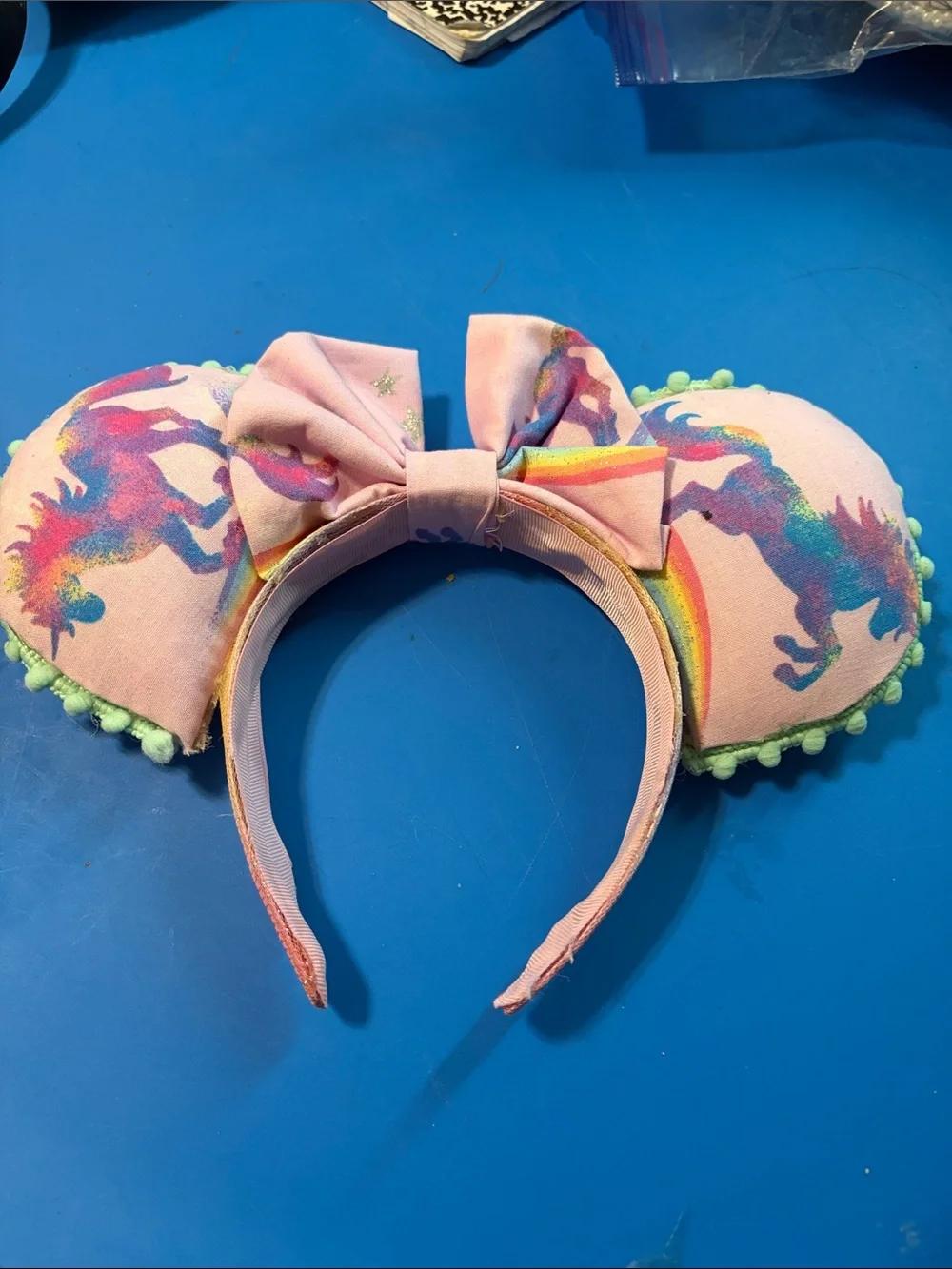 Pink Unicorn Ear Headband with Rainbow Bow - Kids Costume Accessory